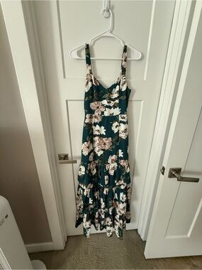Abercrombie & Fitch Teal Floral Maxi Dress with Blush and Cream Flowers